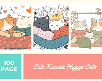 Kawaii Cats Coloring Book: 100 Page Hygge Designs (PDF Printable)