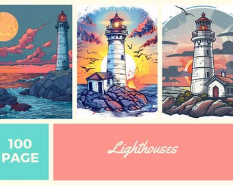 Lighthouse Coloring Book: 100 Page Coastal Scenes (PDF Printable)