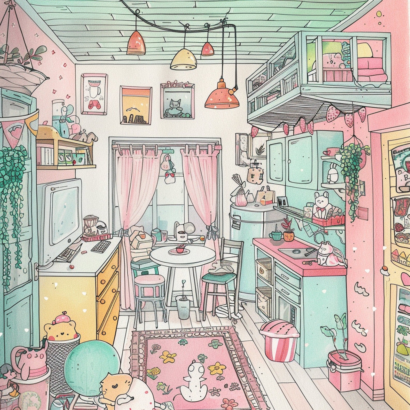 100 Page Cute Interior Spaces Coloring Book Childrens Adult Volume 1 8. ...