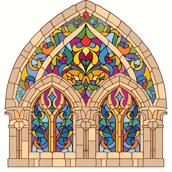 Stained Glass Window Arches Coloring Book: 100 Page Printable (PDF