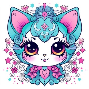 50 Page Cute Kawaii Style Mandala Coloring Book Childrens Adult Volume 2 8.5&quot;x11&quot; PDF Page Printable Colouring Book
