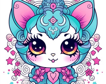 Libro para colorear con mandalas estilo kawaii lindo de 50 páginas Volumen 2 para niños y adultos Libro para colorear imprimible con página en PDF de 8,5 x 11 pulgadas