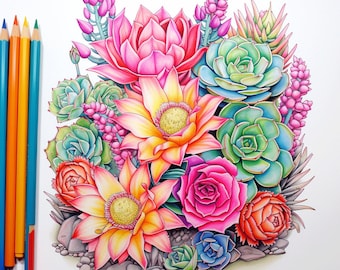 Floral Cactus Coloring Book: 50 Page Botanical Art (Printable PDF)