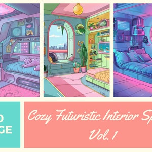Livro de colorir de espaços interiores futuristas fofos de 50 páginas – Volume 1