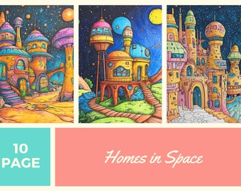 Homes in Space Coloring Book: 10 Printable Pages (PDF Download)