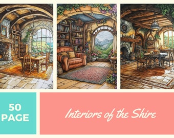 50 Page Interiors of the Shire Coloring Book Childrens Adult Volume 1 8.5"x11" PDF Page Printable Colouring Book