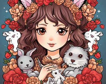 50 Seiten Süßes Kawaii Stil Valentinstag Malbuch Für Kinder Erwachsene Band 1 8.5 "x11" PDF Seite Printable Malbuch