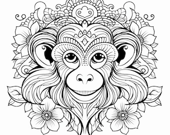 Monkey Mandala Coloring Book: 50 Page Anxiety Relief (PDF) - Etsy