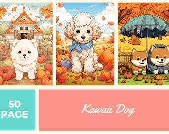 50 Page Kawaii Dog Coloring Book: Anxiety Relief (PDF)