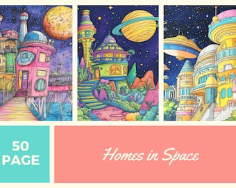 Homes in Space Coloring Book: 50 Page Sci-Fi Architecture (PDF Printable)