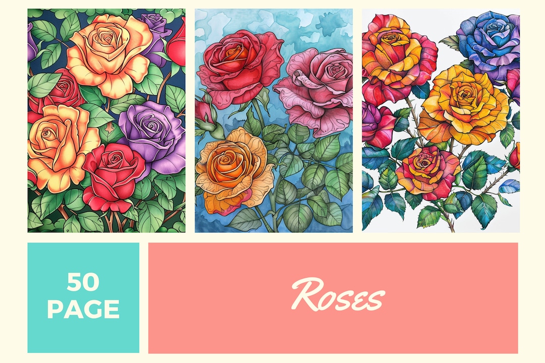 Roses Coloring Book: 50 Floral Designs for Adults & Children (PDF ...