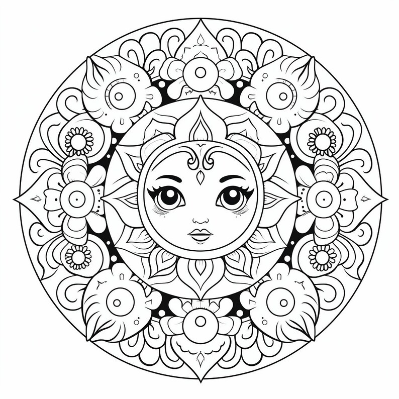 50 Page Cute Kawaii Style Mandala Coloring Book Childrens Adult Volume ...