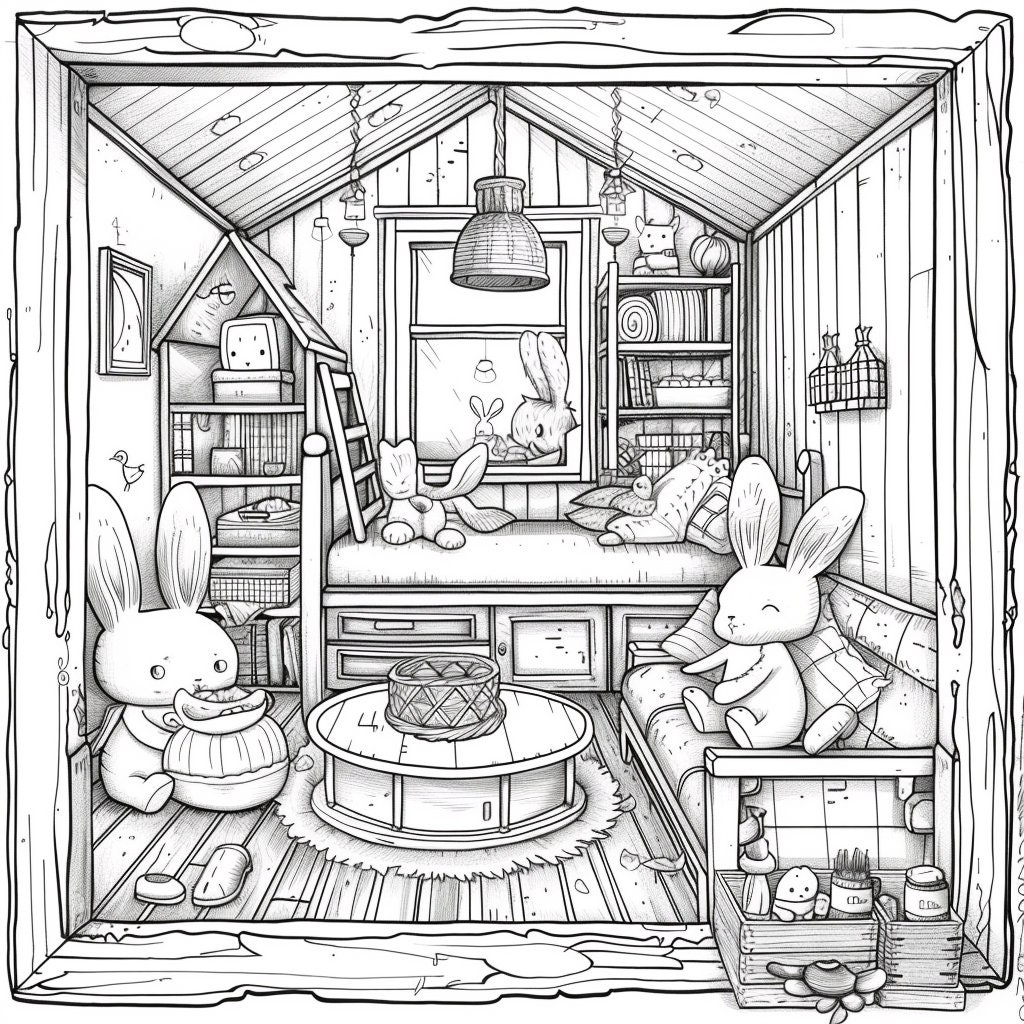 100 Page Cute Interior Spaces Coloring Book Childrens Adult Volume 1 8. ...
