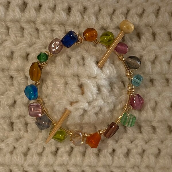 Vintage Mardi Gras Glass Beads Shawl Pin