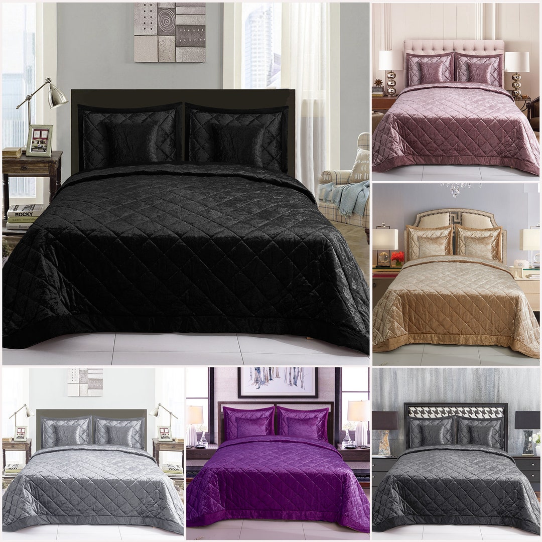 5pcs Quilted Bedspread Crushed Velvet Bedspread Coverlets Etsy UK