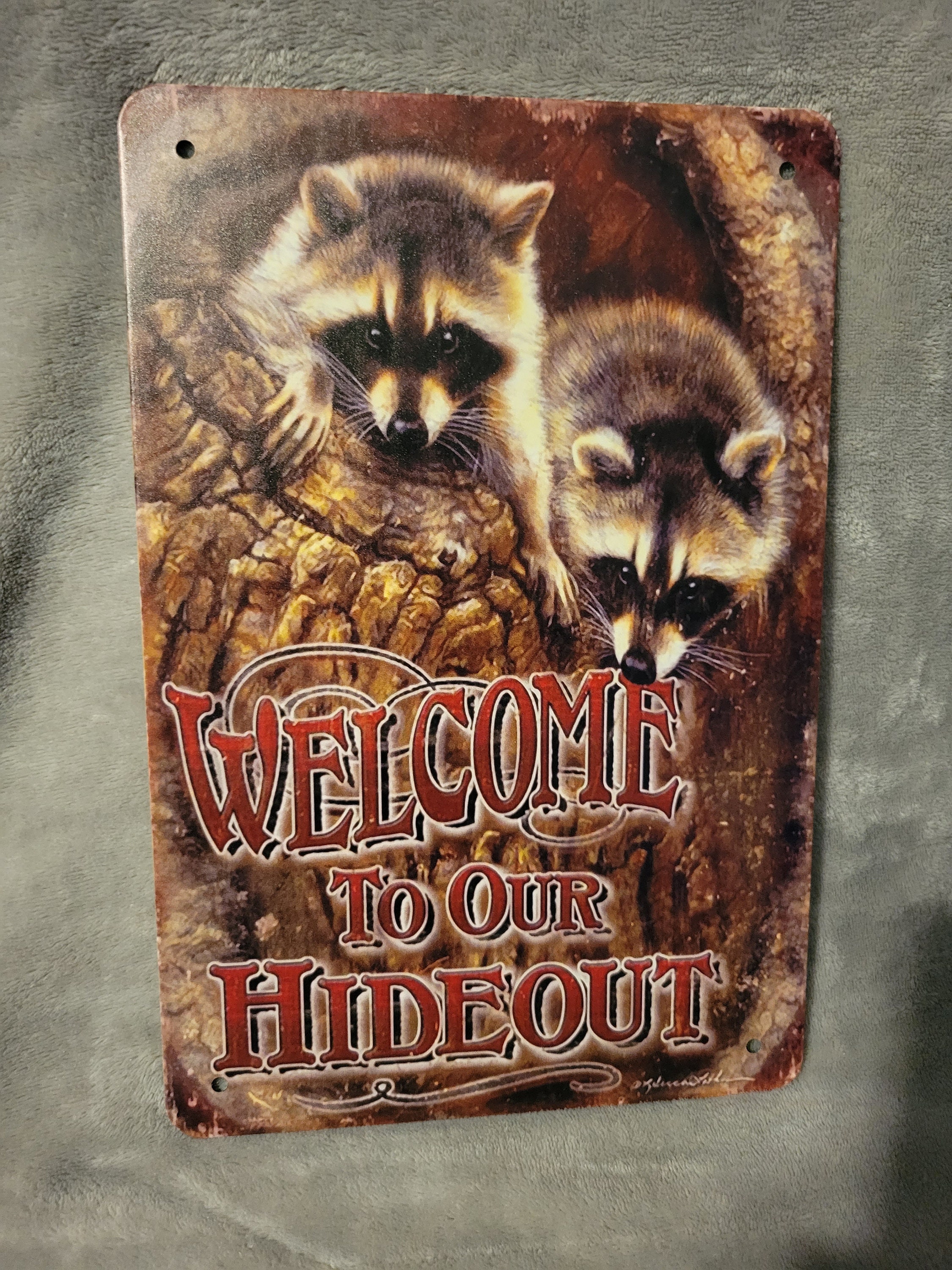 Welcome to Our Hideout Raccoon Tin Sign - Etsy