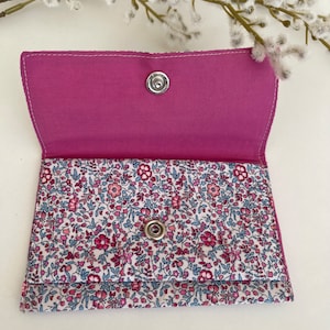 coin purse, card holder, liberty accessory, floral printed wallet, liberty, women's accessory, women's gift, party gift Kattie&millie fushia