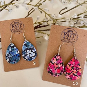 Pendientes colgantes en madera y tela liberty, bisutería, pendientes hechos a mano, regalo mamá, regalo mujer, liberty imagen 6