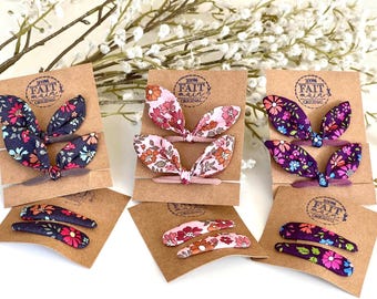 Liberty print baby/girl hair styling set, girls' hair clips, girls' hair accessories, hair barrettes, elastic bows, girl's gift