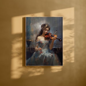 Lady Violinist Vintage Painting, Printable Digital Arts, Modern Wall Decor, Downloadable Digital Art Prints, Instant Download, Wall art