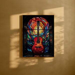 Stained Glass Acoustic Guitar, Printable Digital Arts, Modern Wall Decor, Downloadable Digital Art Prints, Instant Download | Wall art