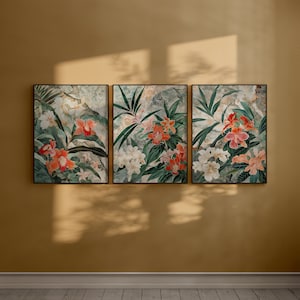 Set of 3 Orchid Flower Art Painting, Printable Digital Art, Modern Wall Decor, Downloadable Digital Art Print, Instant Download, Wall art