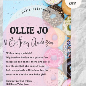 Printable Donut-Themed Baby Sprinkle Invitation with Diaper Raffle Cards | Digital Download