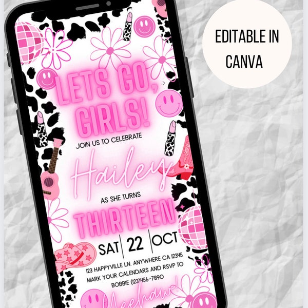 Space Cowgirl Birthday Customizable Digital Download Invitation with Video Automation | Personalized Event Invite | Instant Access