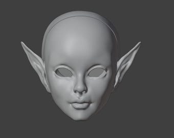 3D Printed Woman Elf Doll Head vertical ears, STL/OBJ Files (Digital Model)
