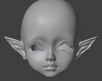 BJD Doll Elf Head, 3D Printing STL/OBJ Model (Digital File)