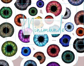 Digital Printable Eyechips Designs 20mm, 18mm, 16mm, 14mm, 12mm, 10mm, Realistic eyes 30 colors