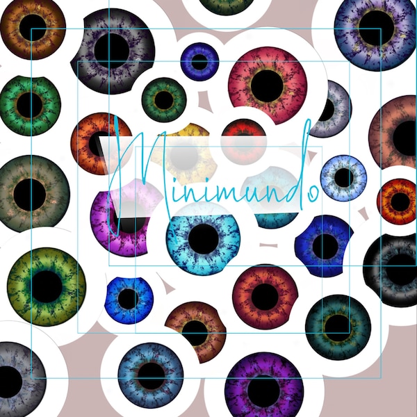 Digital Printable Eyechips Designs 20mm, 18mm, 16mm, 14mm, 12mm, 10mm, Realistic eyes 30 colors