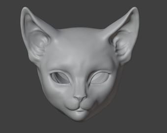 3D Printed Cat Doll Head, STL/OBJ Files (Digital Model)