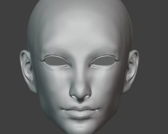 3D Model Asian Man Doll Head for BJD, STL/OBJ Files (Digital Model)