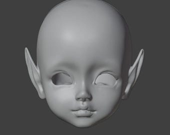 3D Printed BJD Doll Elf Head, STL/OBJ Files (Digital Download)