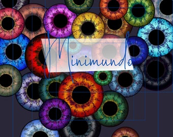 Digital Printable Eyechips Designs for Blythe and etc 20mm, 18mm, 16mm, 14mm, 12mm, 10mm, Realistic eyes 30 colors with medium Pupils