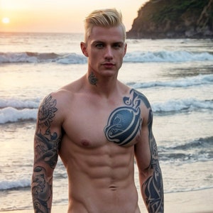 NSFW Ai-generated Full Frontal Naked Muscular Man Photo Poster. No. 88