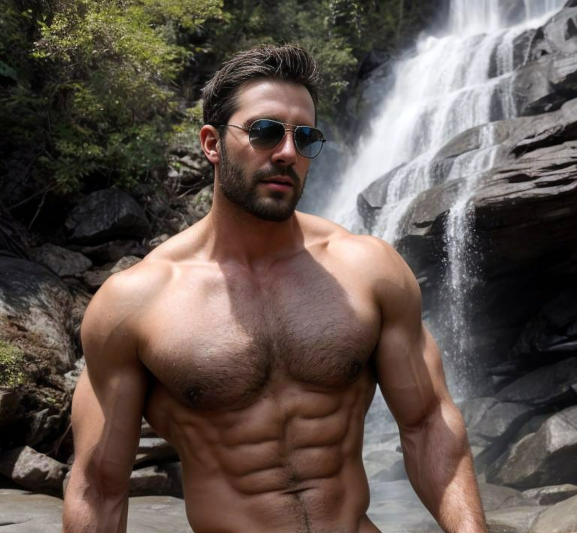 NSFW Ai-generated Naked Muscular Man Full Frontal Photo Poster. No. 146