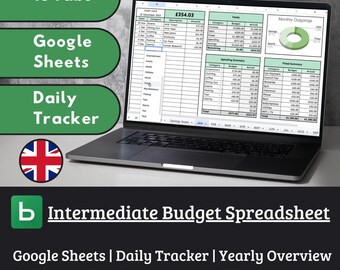 Planificador de presupuesto de Google Sheets: Registro diario de gastos (Descarga digital)