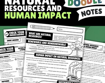 Natural Resources Doodle Notes | Renewable Nonrenewable Human Impact Middle School Science Worksheet 5th 6th 7th 8th Grade Homeschool NGSS