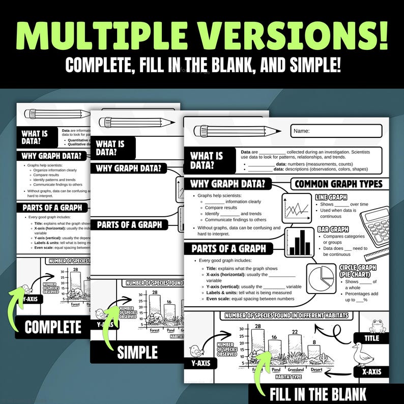 Graphing Data Analysis Sketch Notes | Science Graphing Worksheet Line ...