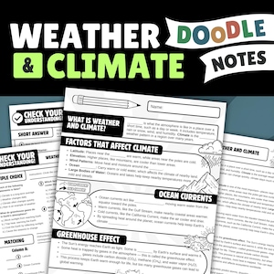 Weather and Climate Sketch Notes | Greenhouse Effect Latitude Middle School Earth Science Worksheet Sketchnotes 6th 7th 8th Homeschool NGSS