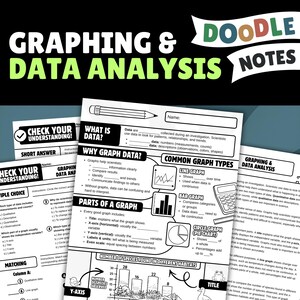 Apuntes visuales para el análisis de datos gráficos / Hoja de trabajo de gráficos científicos Gráfico de líneas, barras y pastel Actividades para la escuela secundaria y la educación en el hogar 6.º y 7.º Doodles