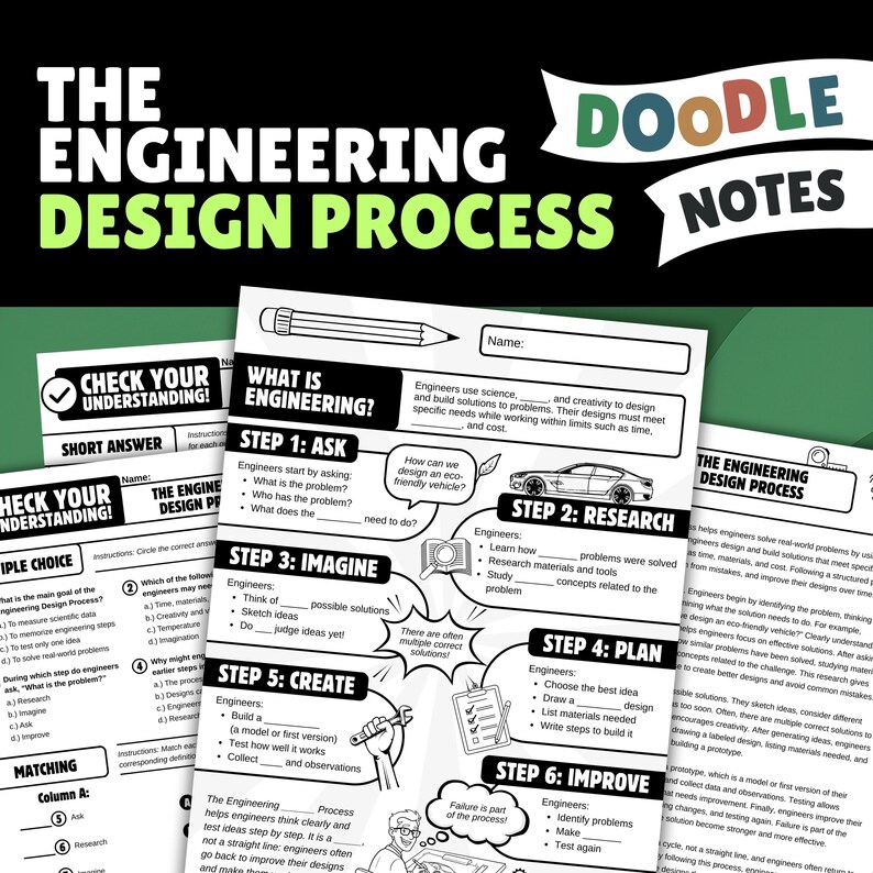 Engineering Design Process Doodle Notes | Ask Imagine Plan Create Improve Worksheet STEM Middle School Science Homeschool 6th 7th 8th Grade image 1