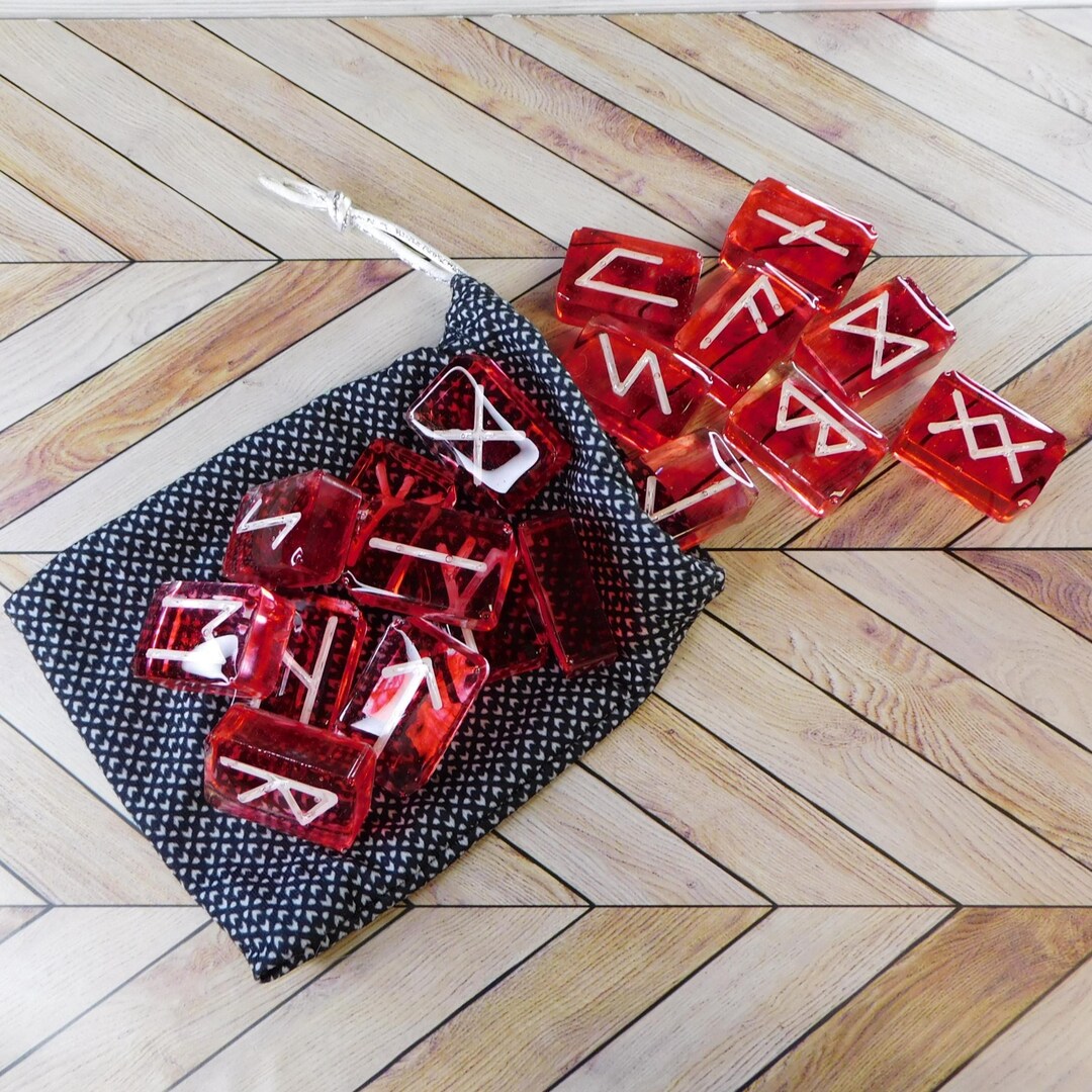 Epoxy Resin Rectangle Futhark Rune Reading Sets Red and White With ...