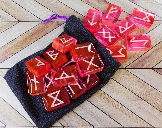 Epoxy Resin Rectangle Futhark Rune Reading Sets Pink and White With ...