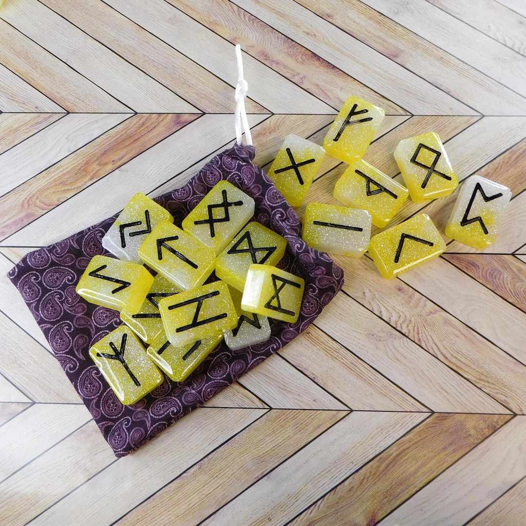 Epoxy Resin Rectangle Futhark Rune Reading Sets Yellow and White With ...