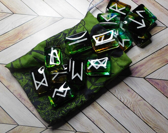 Epoxy Resin Rectangle Futhark Rune Reading Sets Green and White With ...