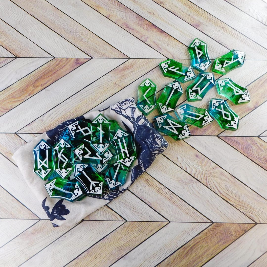 Epoxy Resin Futhark Rune Reading Sets Blue Green and White With ...