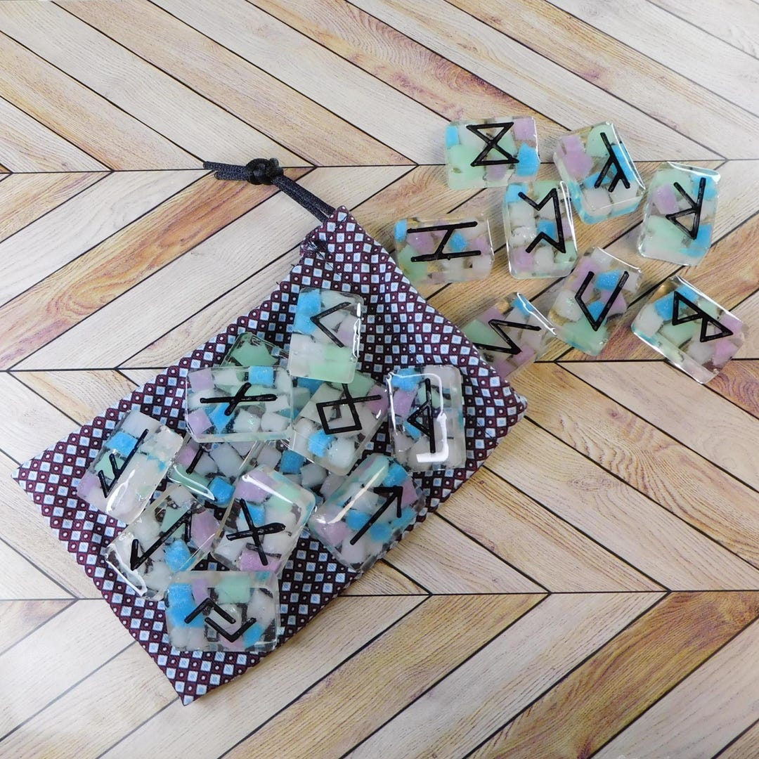 Epoxy Resin Rectangle Futhark Rune Reading Sets Pastel and Black With ...